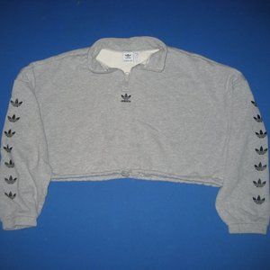 Adidas Womens Trefoil Gray Cropped Sweatshirt 1/4 Zip Size XL Excellent